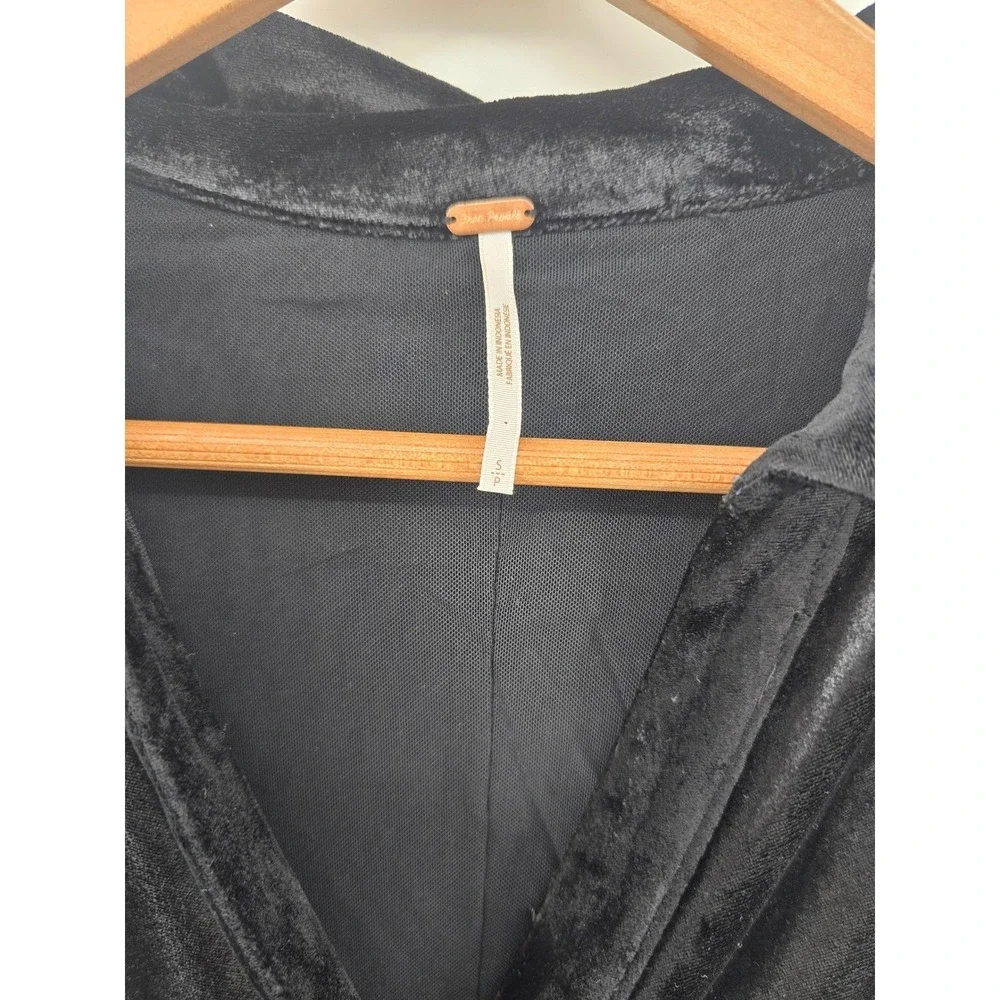 Free People Mini Dress Womens S Black Lucky You Ruched Velvet Button Front